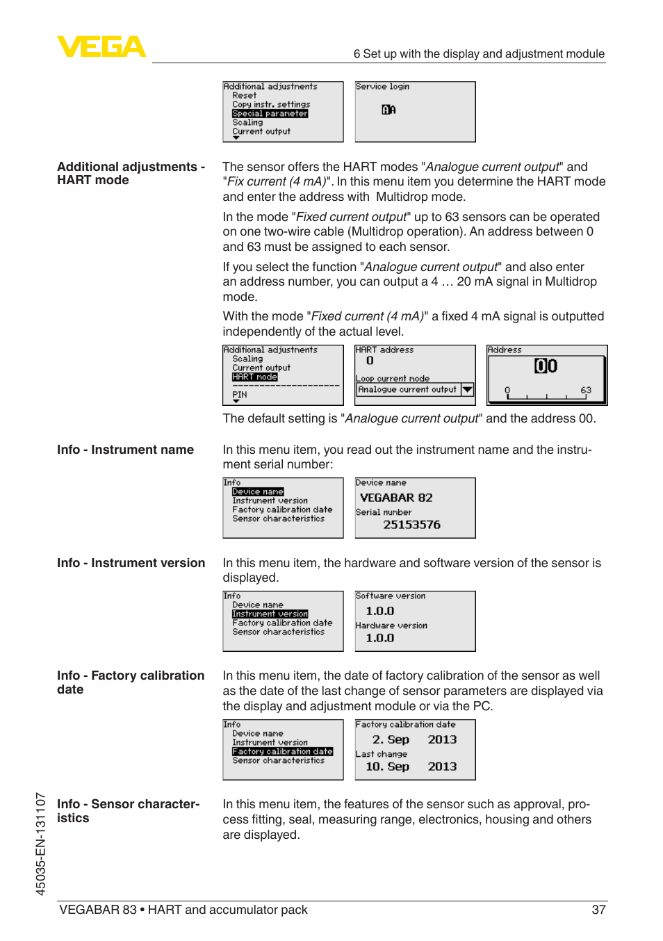 VEGA VEGABAR 83 HART and accumulator pack - Operating Instructions User Manual | Page 37 / 72