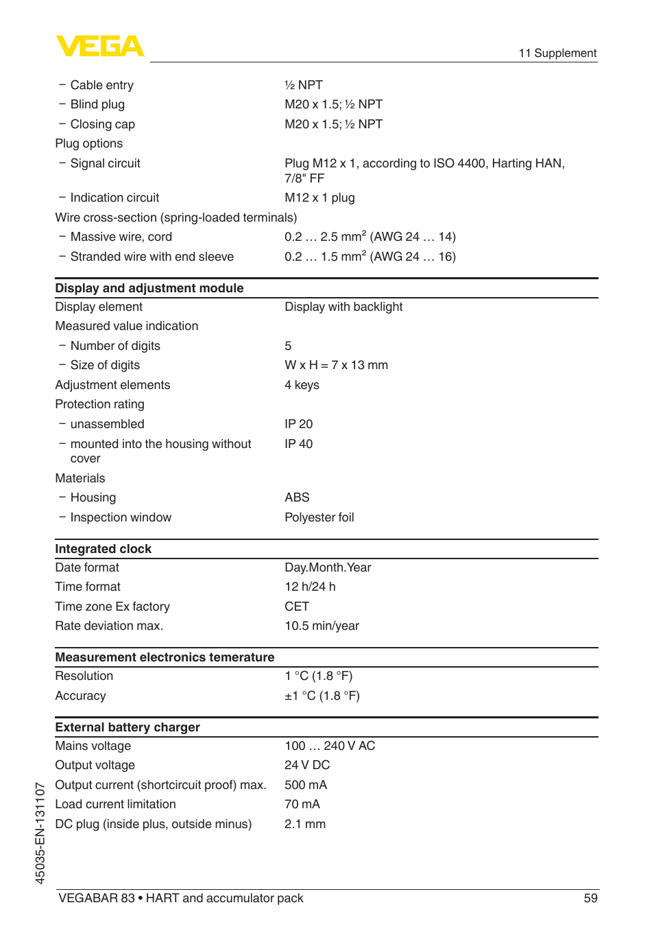 VEGA VEGABAR 83 HART and accumulator pack - Operating Instructions User Manual | Page 59 / 72