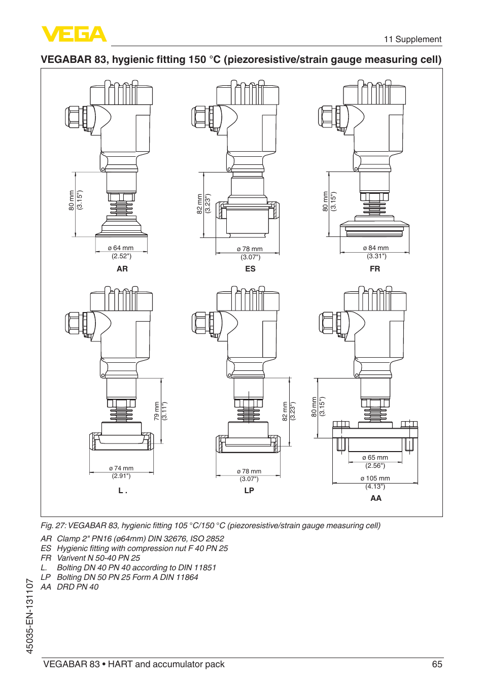 VEGA VEGABAR 83 HART and accumulator pack - Operating Instructions User Manual | Page 65 / 72