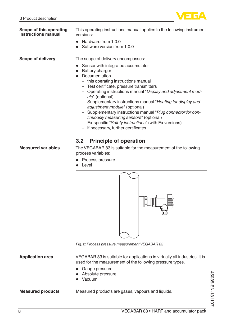 2 principle of operation | VEGA VEGABAR 83 HART and accumulator pack - Operating Instructions User Manual | Page 8 / 72