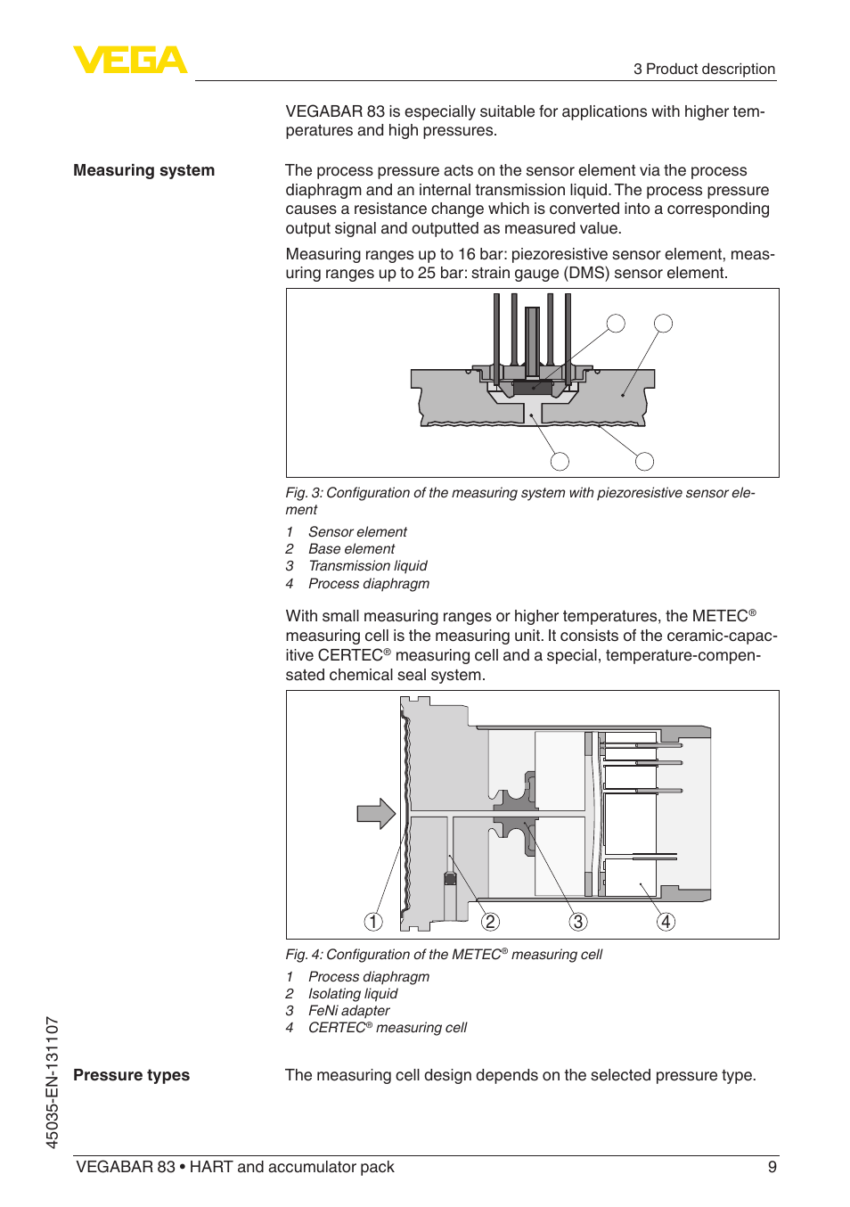 VEGA VEGABAR 83 HART and accumulator pack - Operating Instructions User Manual | Page 9 / 72