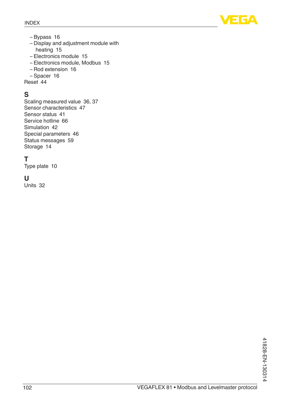 VEGA VEGAFLEX 81 Modbus and Levelmaster protocol User Manual | Page 102 / 104