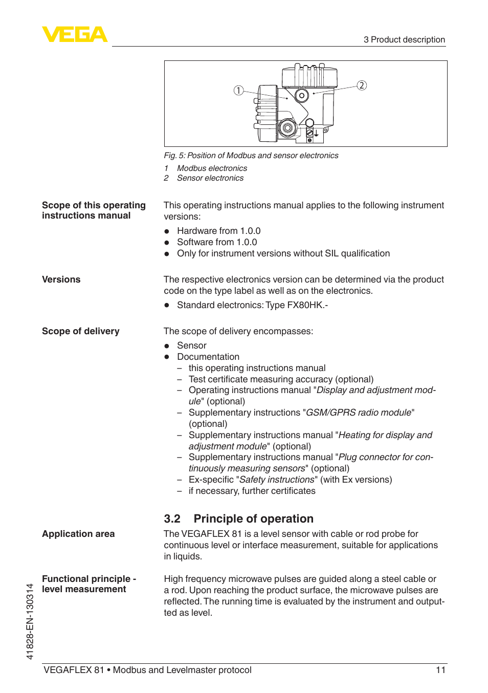 VEGA VEGAFLEX 81 Modbus and Levelmaster protocol User Manual | Page 11 / 104