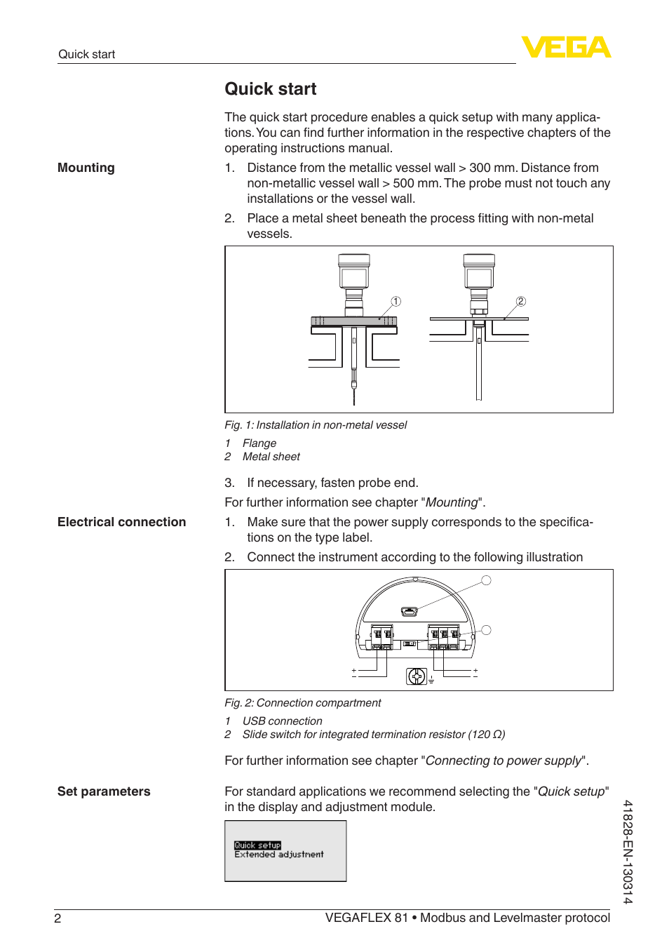 Quick start | VEGA VEGAFLEX 81 Modbus and Levelmaster protocol User Manual | Page 2 / 104