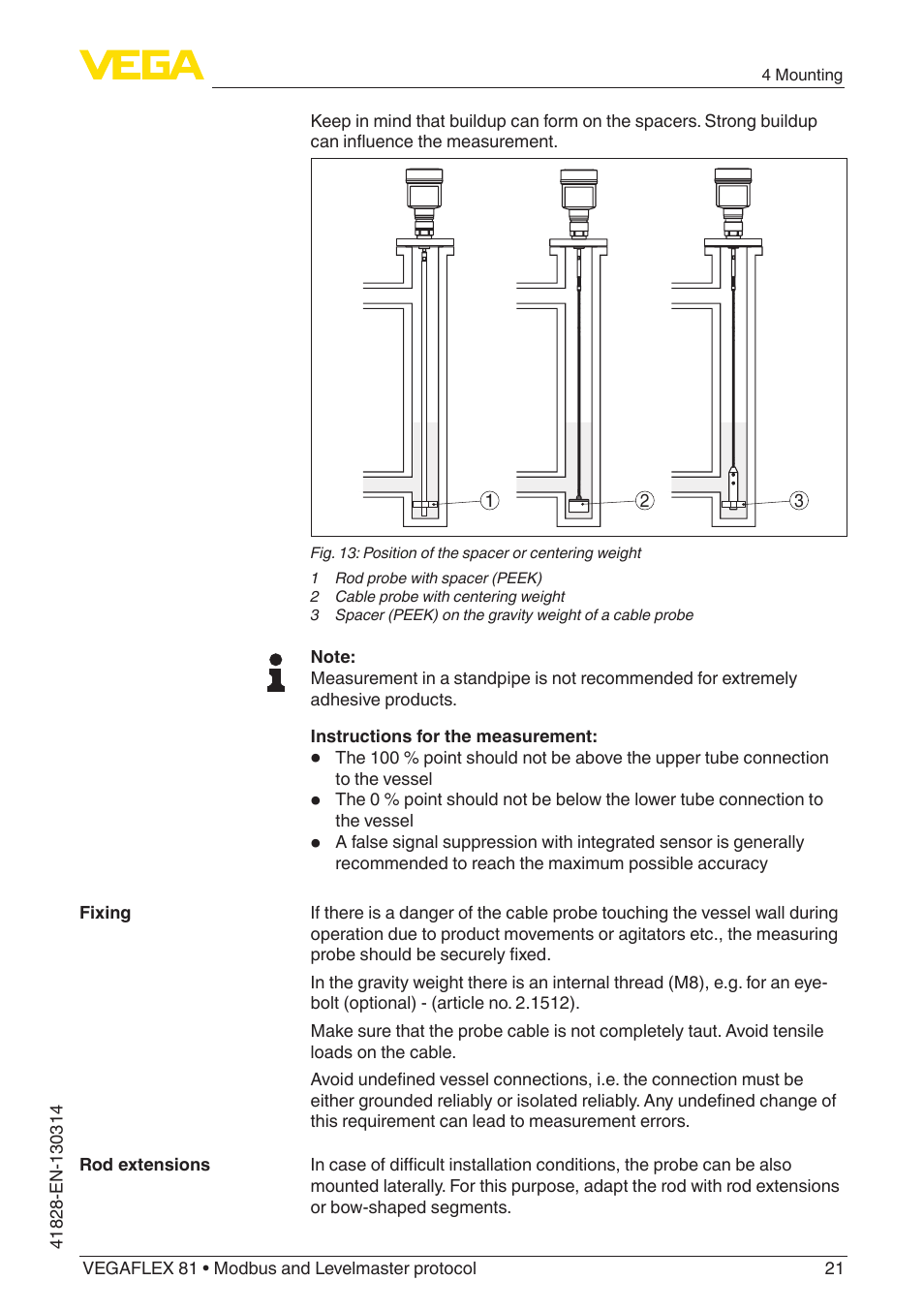 VEGA VEGAFLEX 81 Modbus and Levelmaster protocol User Manual | Page 21 / 104