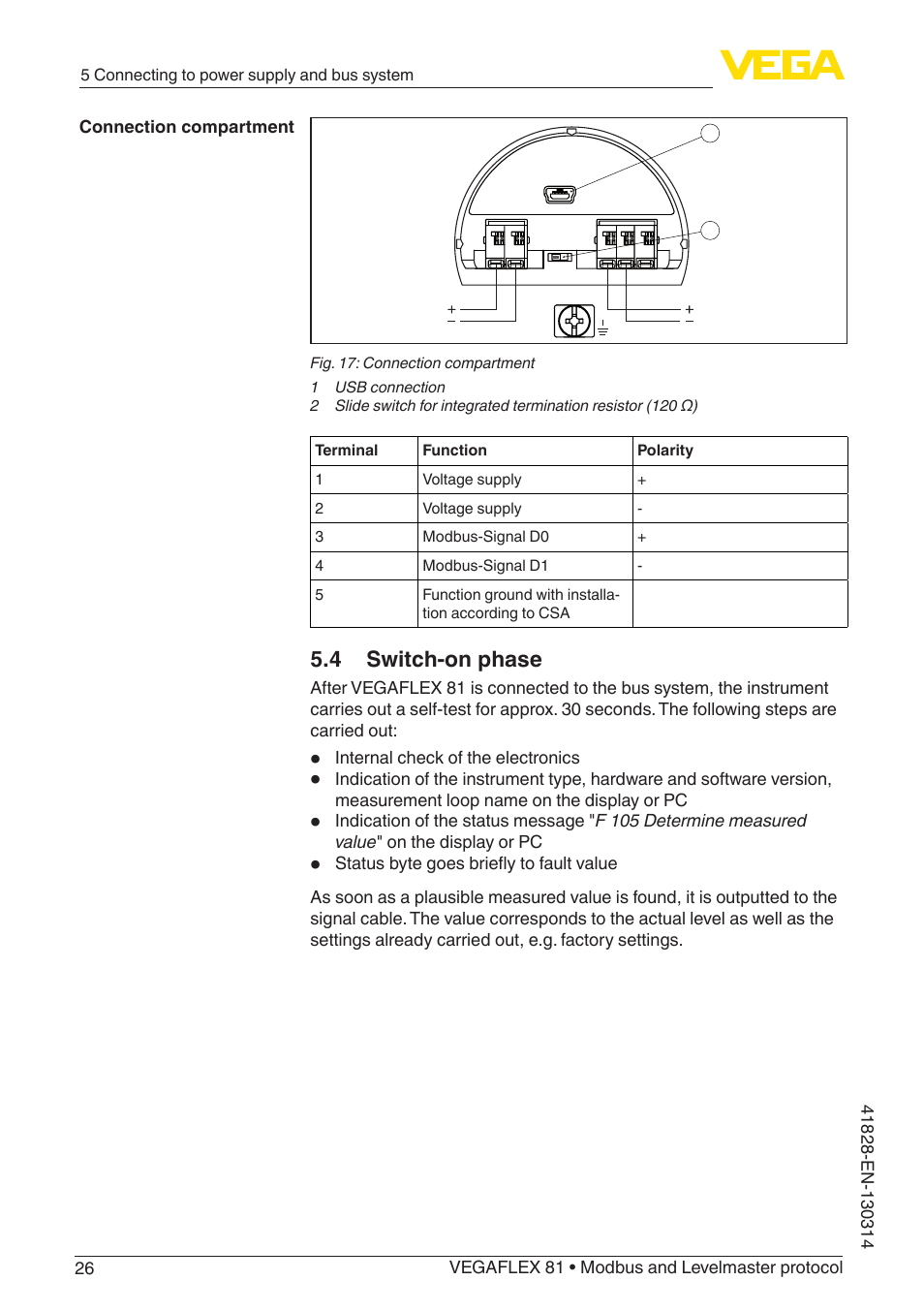 4 switch-on phase | VEGA VEGAFLEX 81 Modbus and Levelmaster protocol User Manual | Page 26 / 104