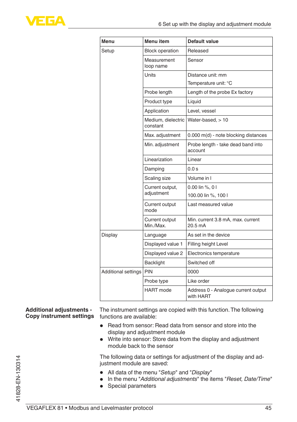 VEGA VEGAFLEX 81 Modbus and Levelmaster protocol User Manual | Page 45 / 104