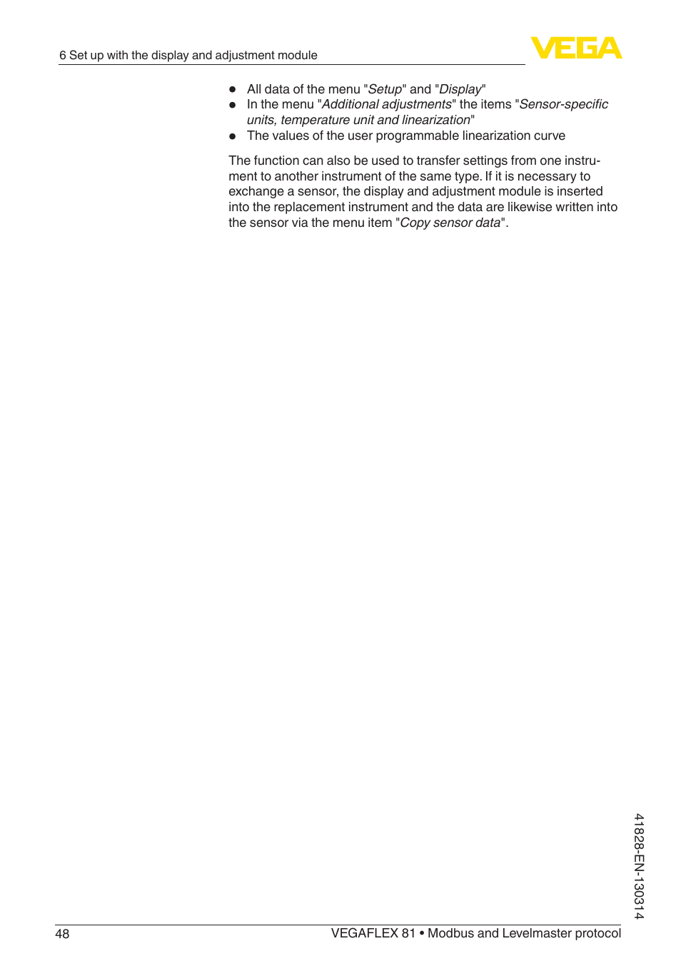 VEGA VEGAFLEX 81 Modbus and Levelmaster protocol User Manual | Page 48 / 104