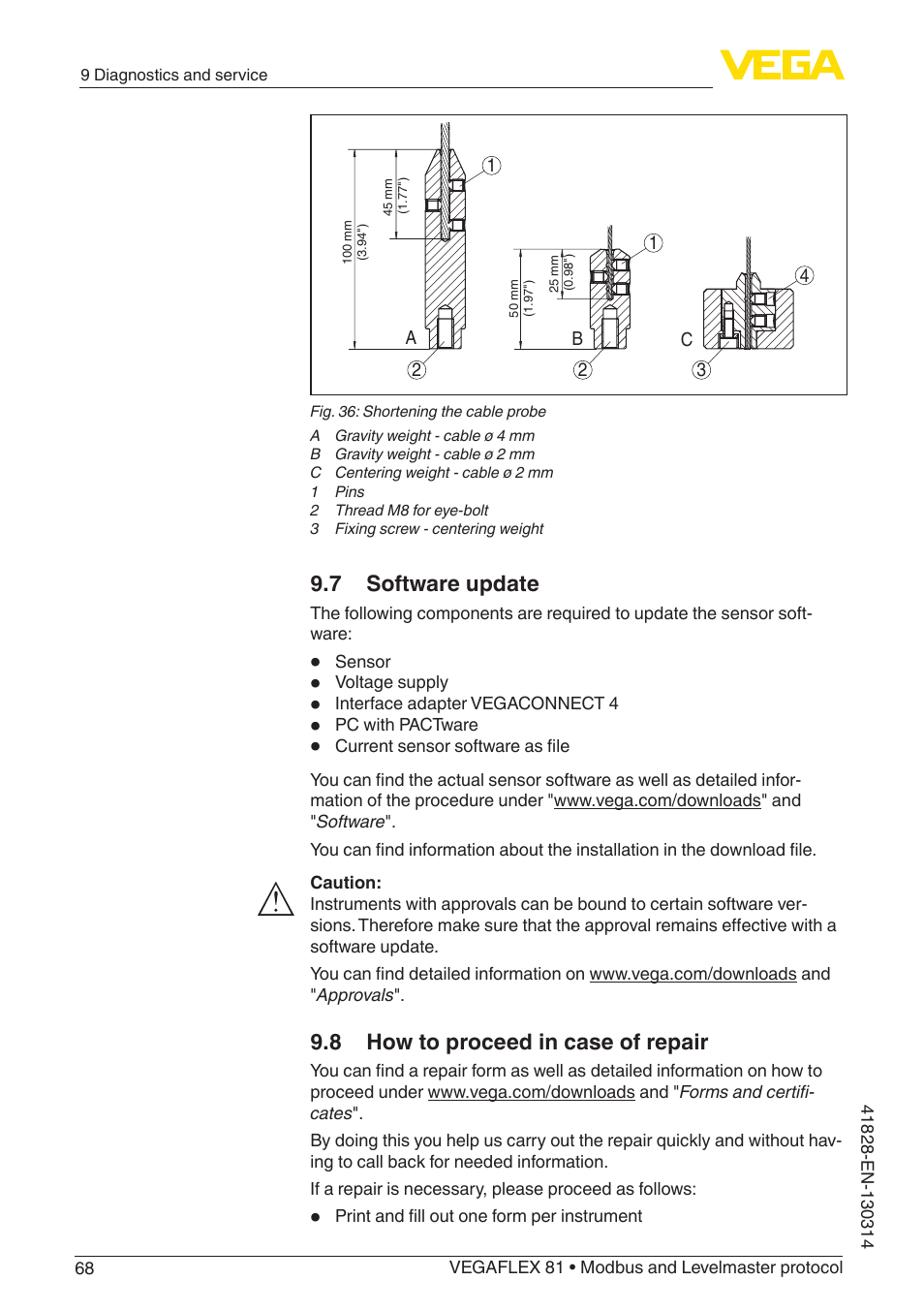 7 software update, 8 how to proceed in case of repair | VEGA VEGAFLEX 81 Modbus and Levelmaster protocol User Manual | Page 68 / 104