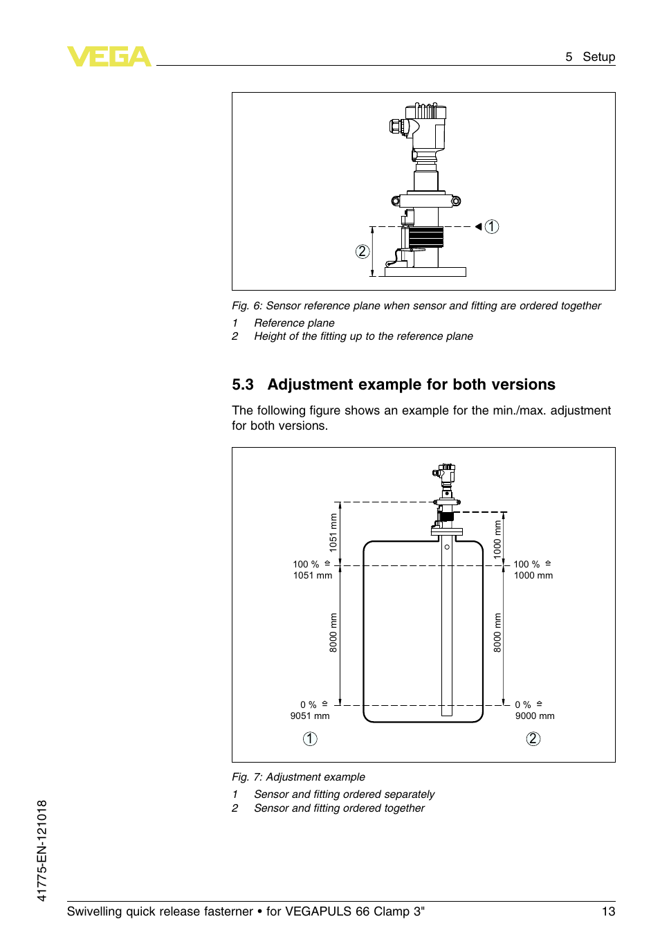 3 adjustment example for both versions, 3 a djustment example for both versions | VEGA VEGAPULS 66 Swivelling quick release fasterner (Clamp 3") User Manual | Page 13 / 24