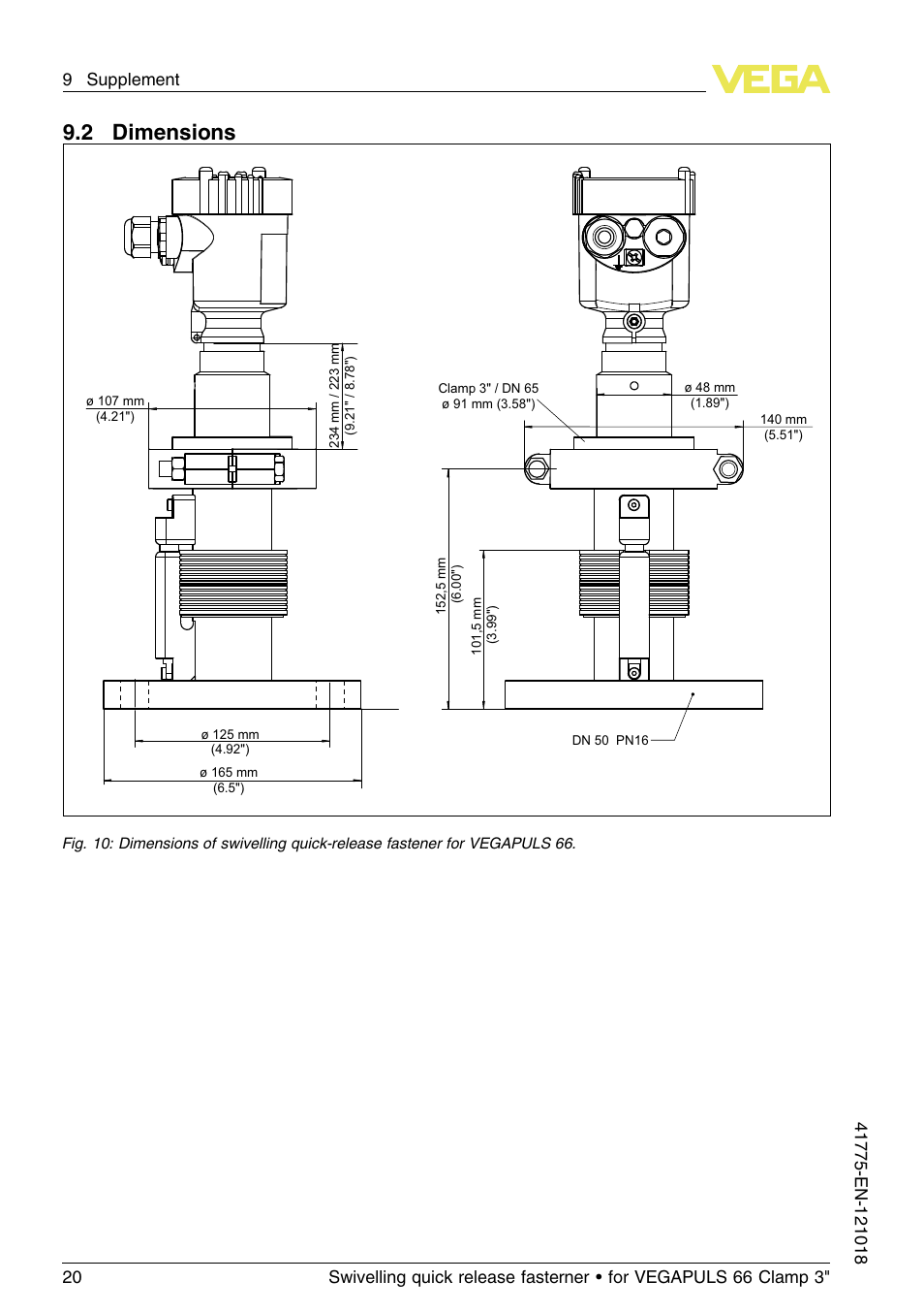 2 dimensions, 2 d imensions | VEGA VEGAPULS 66 Swivelling quick release fasterner (Clamp 3") User Manual | Page 20 / 24