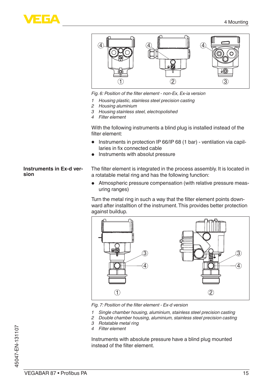 VEGA VEGABAR 87 Profibus PA - Operating Instructions User Manual | Page 15 / 80