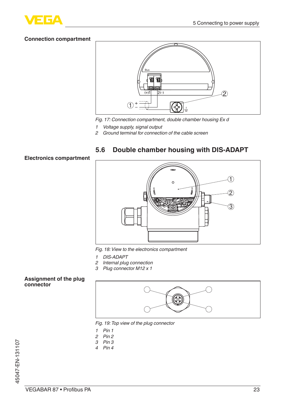 6 double chamber housing with dis-adapt | VEGA VEGABAR 87 Profibus PA - Operating Instructions User Manual | Page 23 / 80