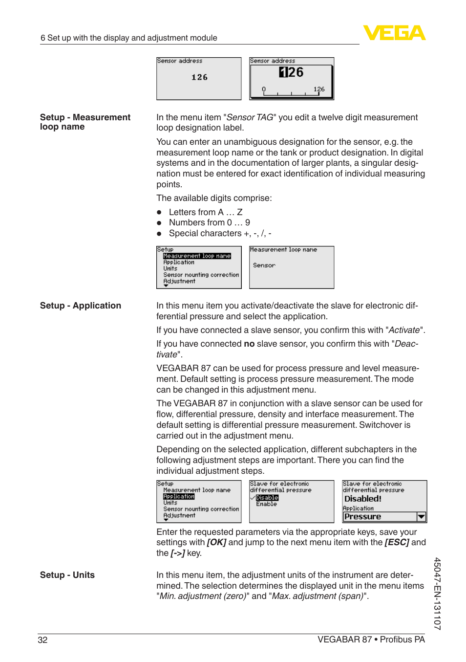 VEGA VEGABAR 87 Profibus PA - Operating Instructions User Manual | Page 32 / 80