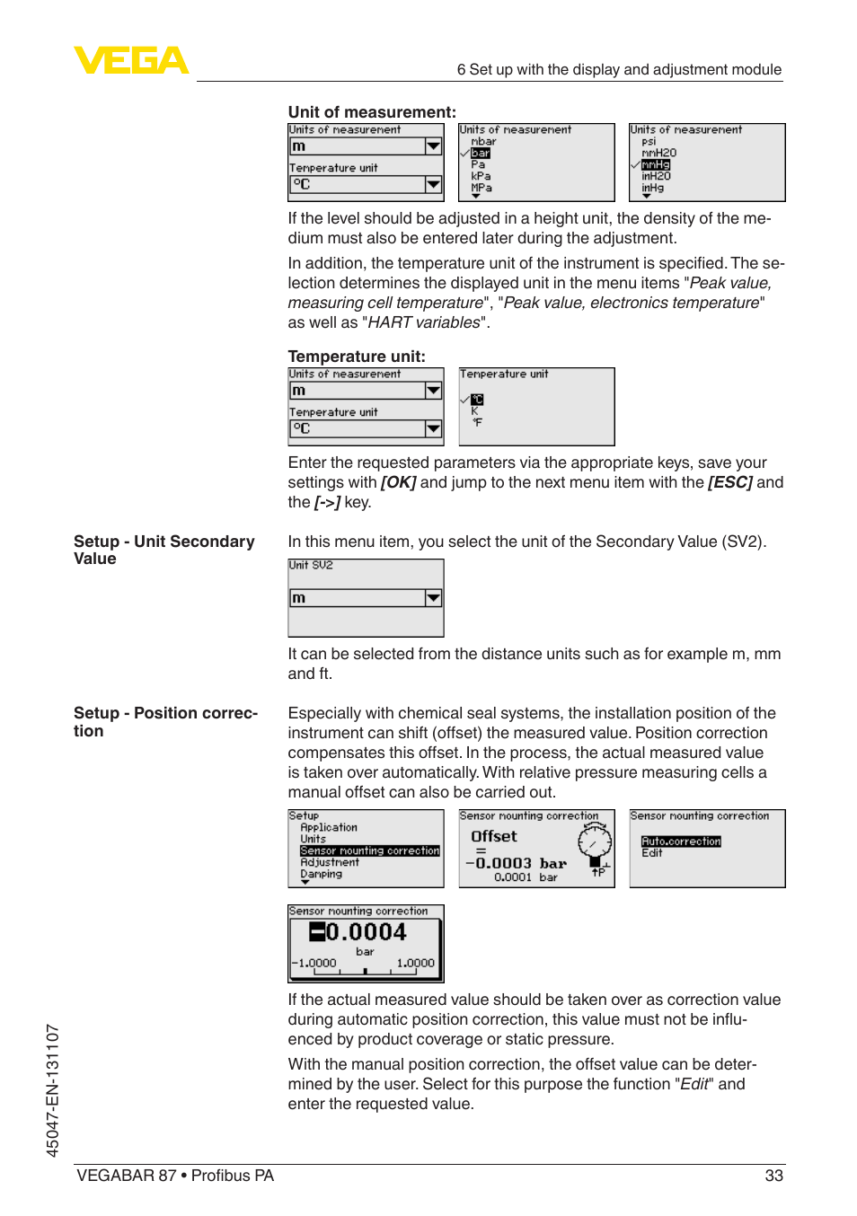 VEGA VEGABAR 87 Profibus PA - Operating Instructions User Manual | Page 33 / 80