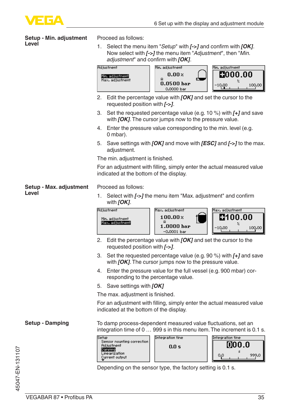 VEGA VEGABAR 87 Profibus PA - Operating Instructions User Manual | Page 35 / 80