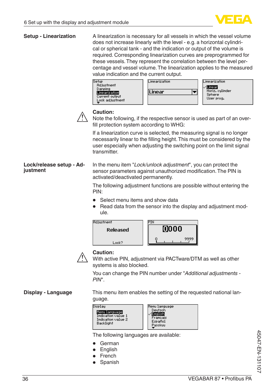 VEGA VEGABAR 87 Profibus PA - Operating Instructions User Manual | Page 36 / 80