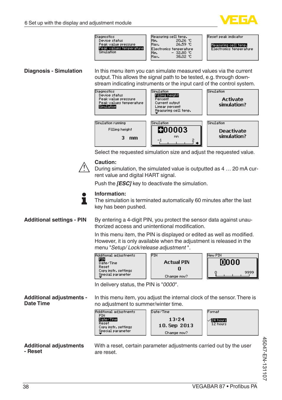 VEGA VEGABAR 87 Profibus PA - Operating Instructions User Manual | Page 38 / 80