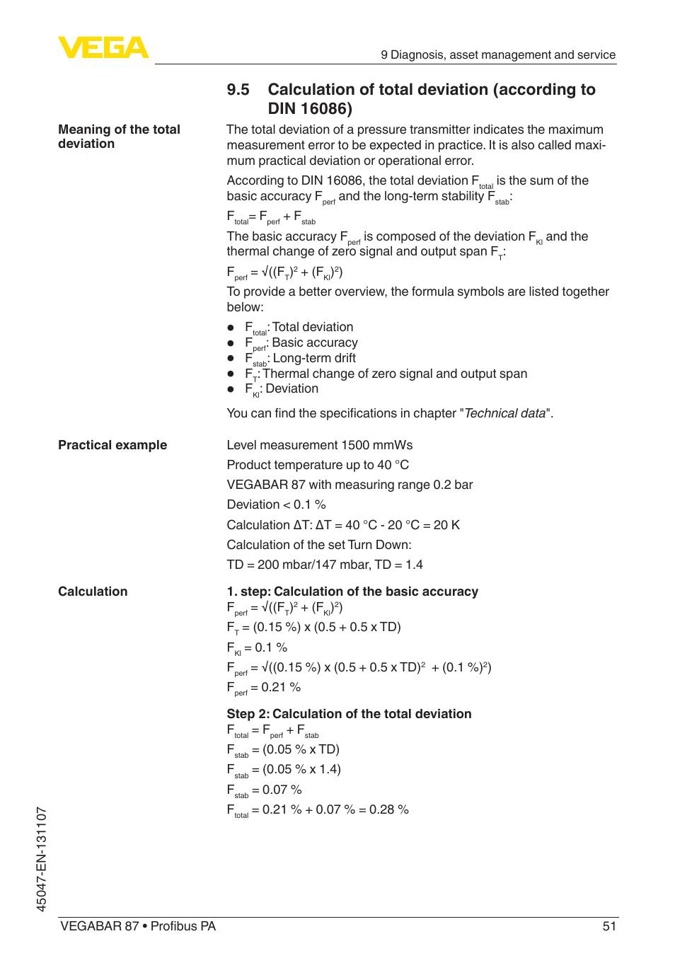 VEGA VEGABAR 87 Profibus PA - Operating Instructions User Manual | Page 51 / 80