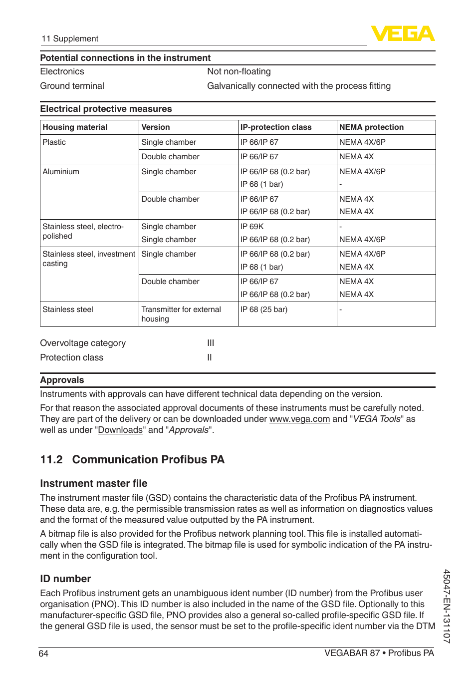 2 communication profibus pa, Instrument master file, Id number | VEGA VEGABAR 87 Profibus PA - Operating Instructions User Manual | Page 64 / 80