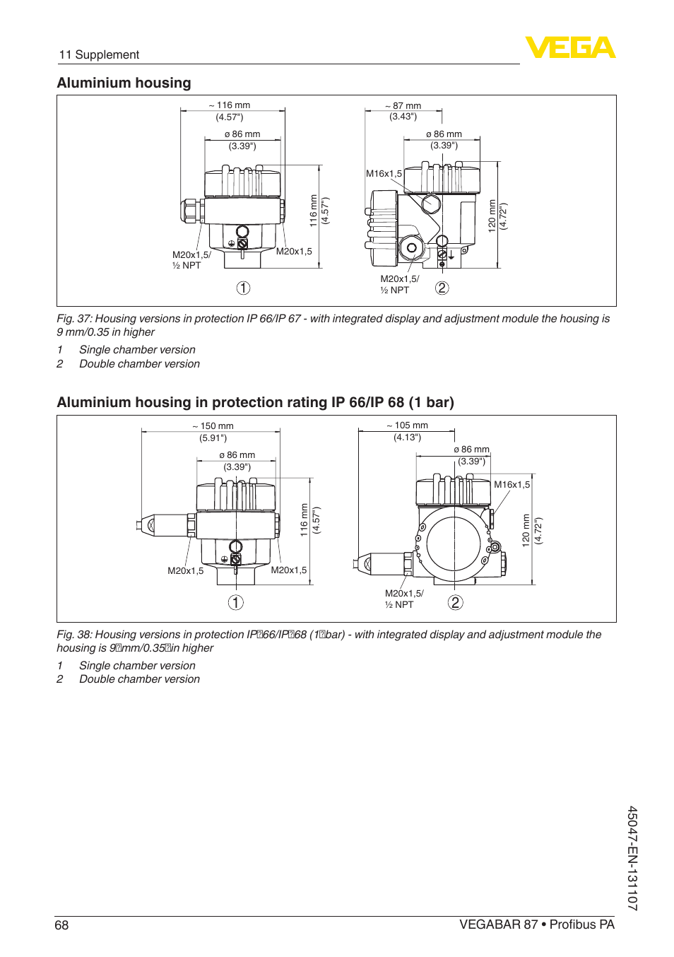 Aluminium housing | VEGA VEGABAR 87 Profibus PA - Operating Instructions User Manual | Page 68 / 80