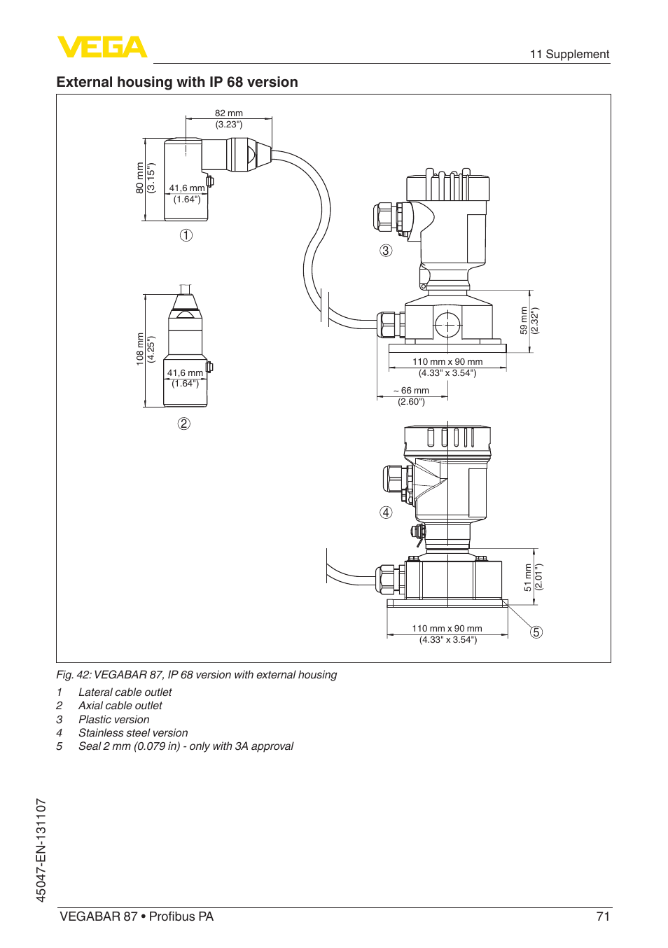 External housing with ip 68 version | VEGA VEGABAR 87 Profibus PA - Operating Instructions User Manual | Page 71 / 80