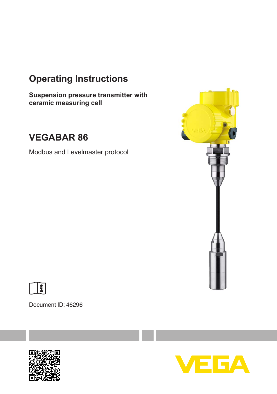 VEGA VEGABAR 86 Modbus and Levelmaster protocol - Operating Instructions User Manual | 88 pages