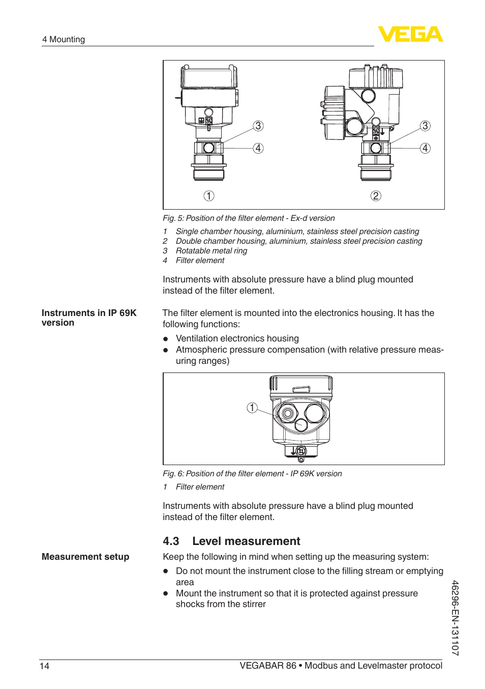 3 level measurement | VEGA VEGABAR 86 Modbus and Levelmaster protocol - Operating Instructions User Manual | Page 14 / 88