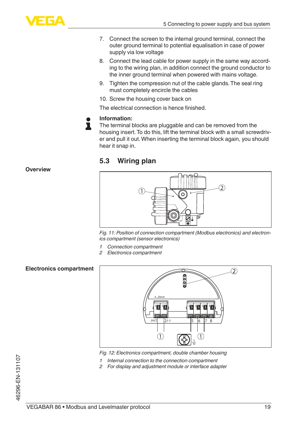 3 wiring plan | VEGA VEGABAR 86 Modbus and Levelmaster protocol - Operating Instructions User Manual | Page 19 / 88