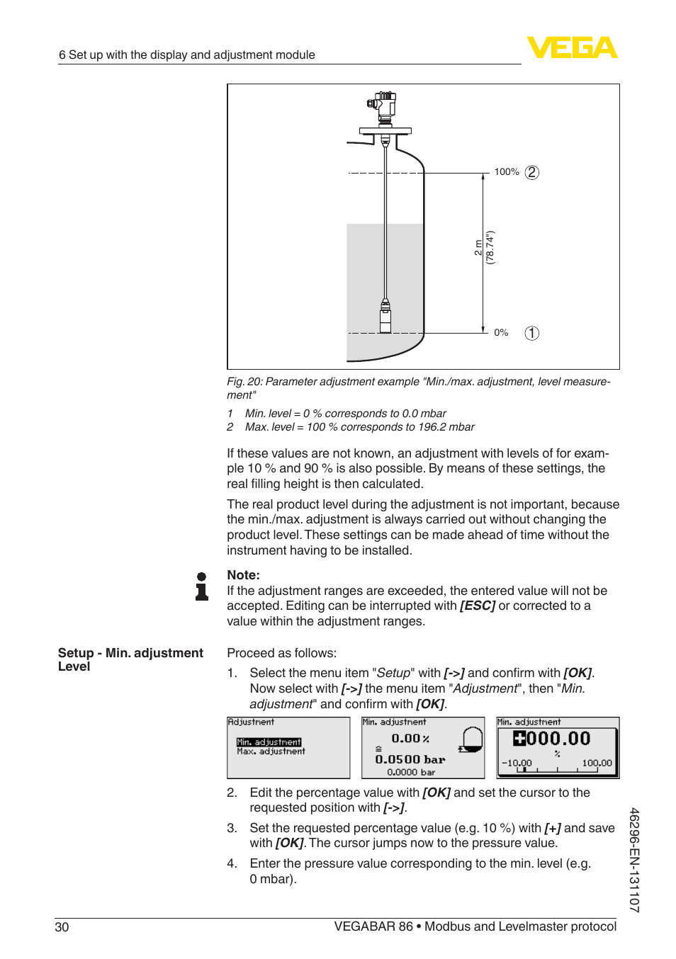 VEGA VEGABAR 86 Modbus and Levelmaster protocol - Operating Instructions User Manual | Page 30 / 88