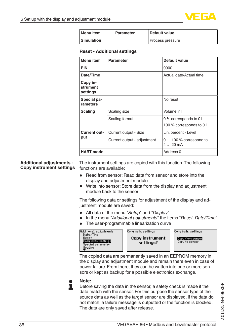VEGA VEGABAR 86 Modbus and Levelmaster protocol - Operating Instructions User Manual | Page 36 / 88