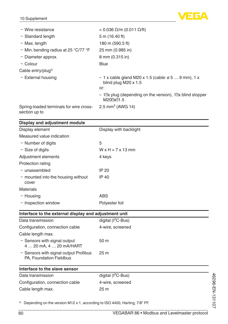 VEGA VEGABAR 86 Modbus and Levelmaster protocol - Operating Instructions User Manual | Page 60 / 88