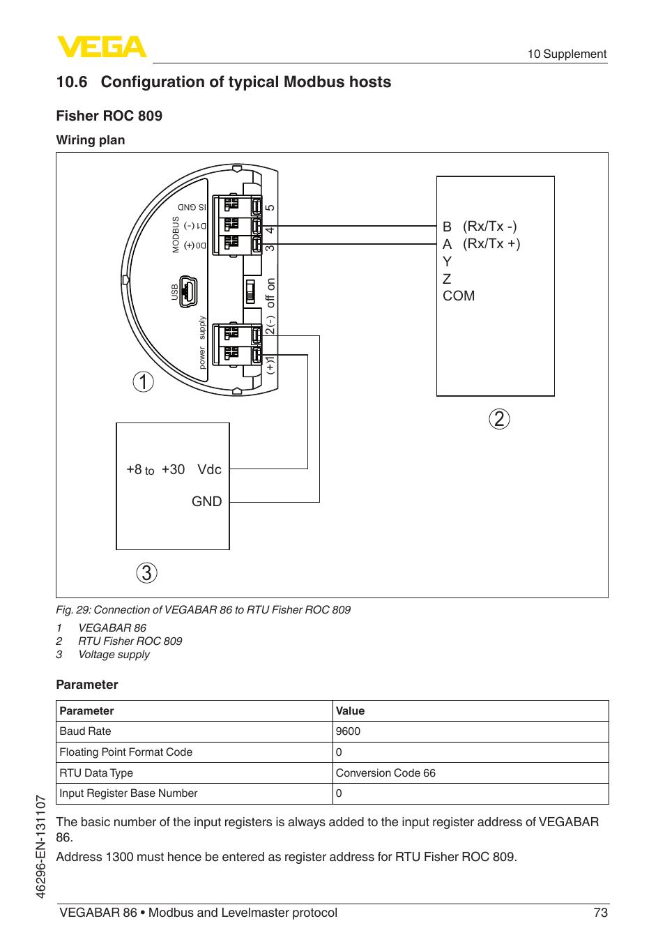 6 configuration of typical modbus hosts, Fisher roc 809 | VEGA VEGABAR 86 Modbus and Levelmaster protocol - Operating Instructions User Manual | Page 73 / 88