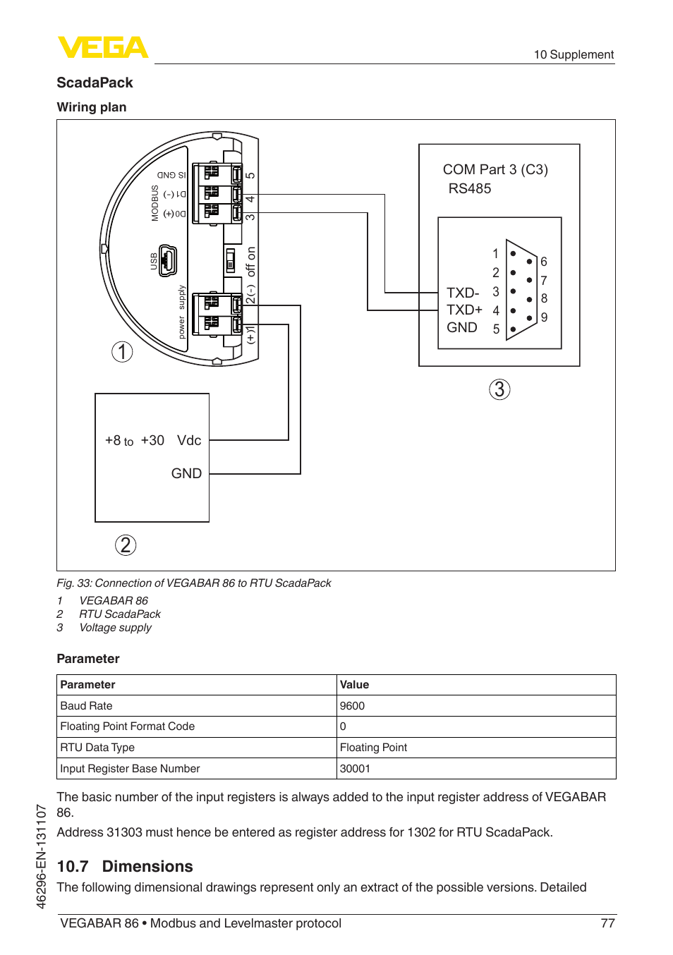 7 dimensions, Scadapack | VEGA VEGABAR 86 Modbus and Levelmaster protocol - Operating Instructions User Manual | Page 77 / 88