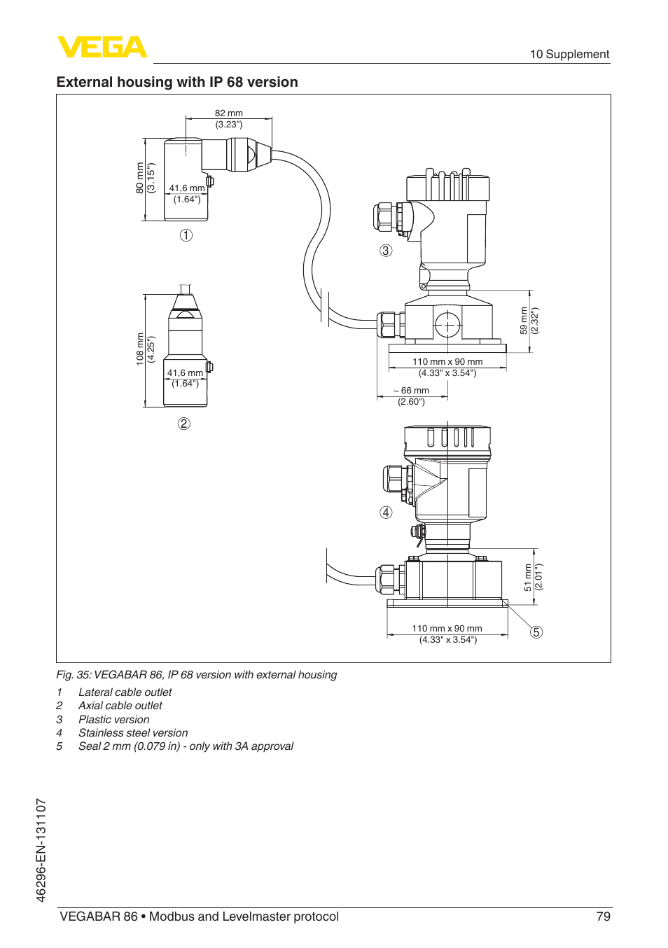 External housing with ip 68 version | VEGA VEGABAR 86 Modbus and Levelmaster protocol - Operating Instructions User Manual | Page 79 / 88