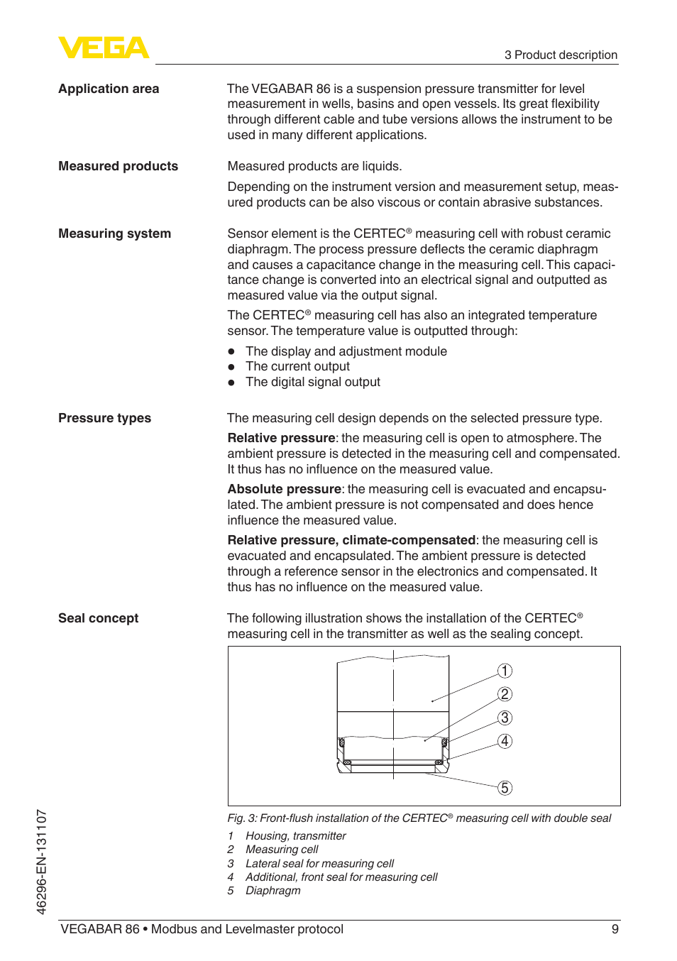 VEGA VEGABAR 86 Modbus and Levelmaster protocol - Operating Instructions User Manual | Page 9 / 88