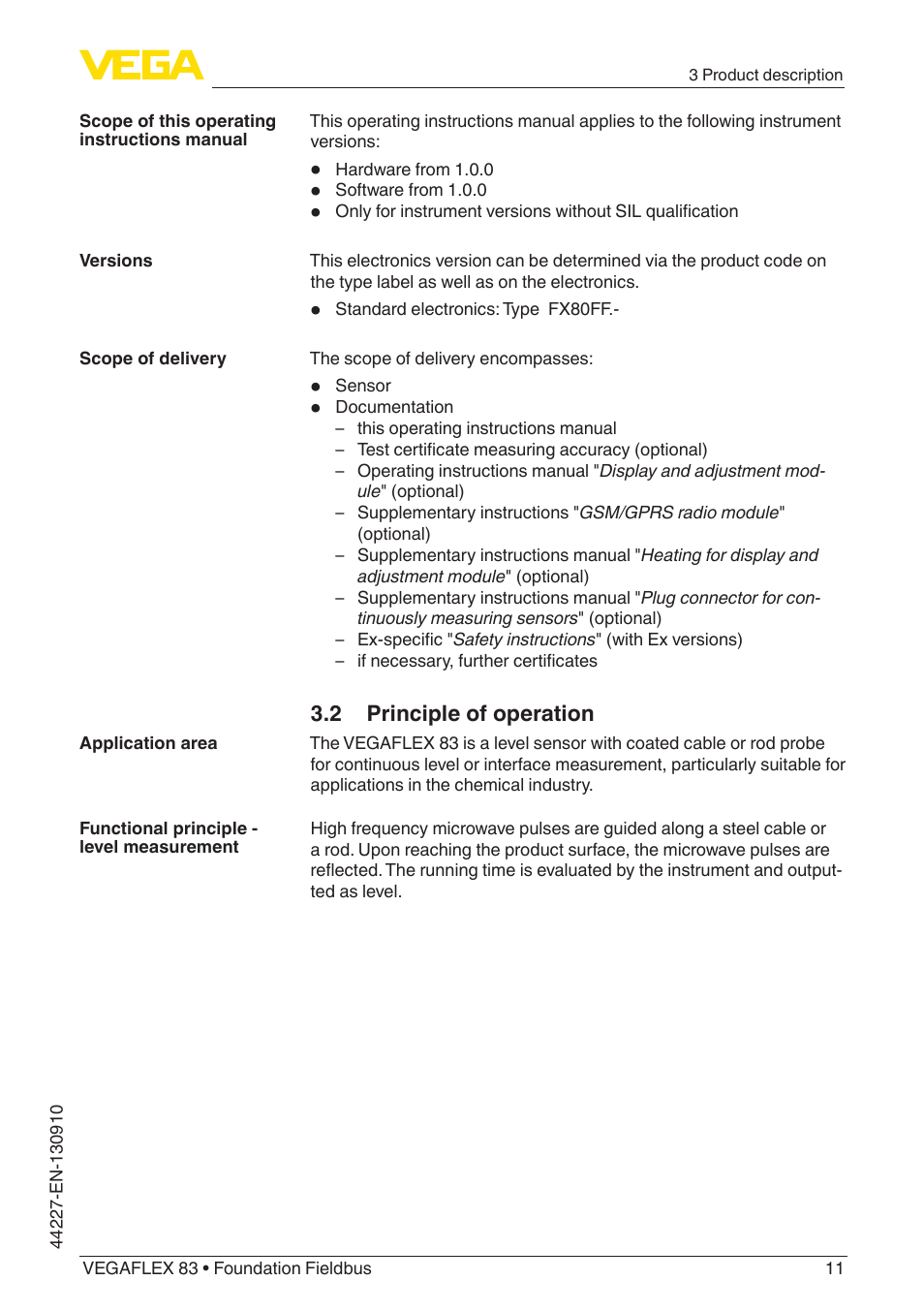 2 principle of operation | VEGA VEGAFLEX 83 Foundation Fieldbus PFA insulated User Manual | Page 11 / 100