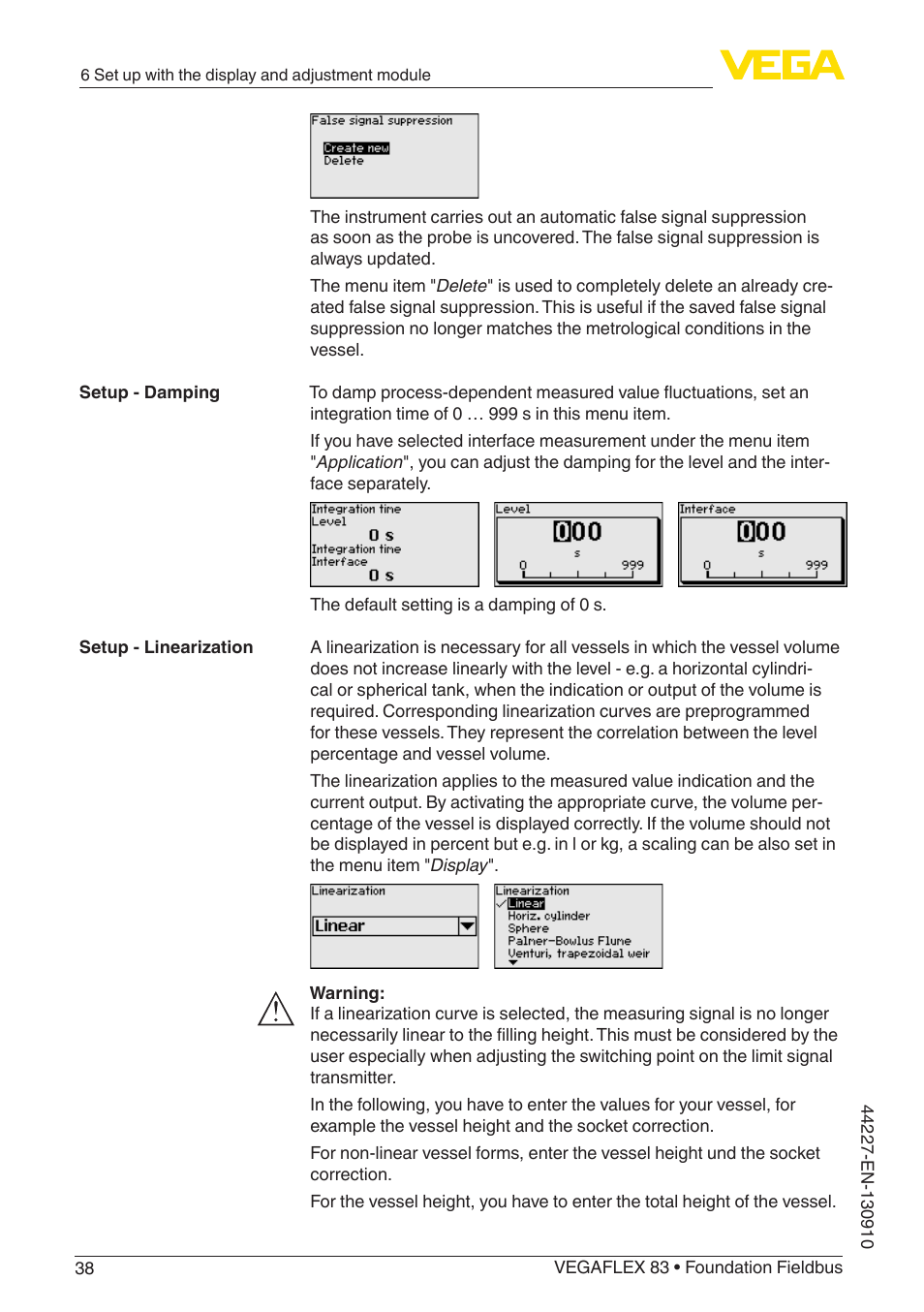 VEGA VEGAFLEX 83 Foundation Fieldbus PFA insulated User Manual | Page 38 / 100