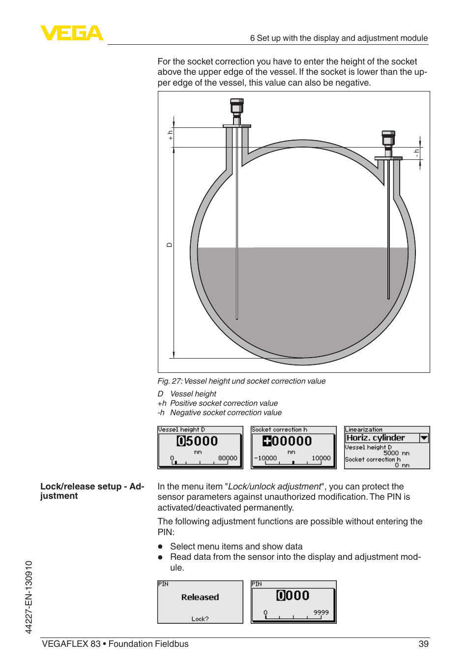 VEGA VEGAFLEX 83 Foundation Fieldbus PFA insulated User Manual | Page 39 / 100