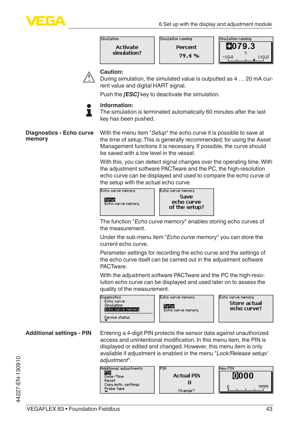 VEGA VEGAFLEX 83 Foundation Fieldbus PFA insulated User Manual | Page 43 / 100