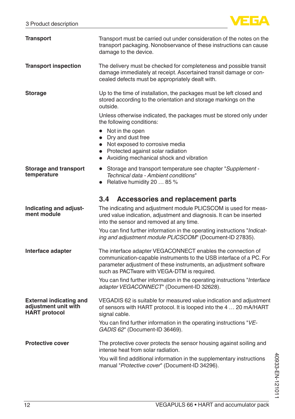 4 accessories and replacement parts | VEGA VEGAPULS 66 (≥ 2.0.0 - ≥ 4.0.0) HART and accumulator pack User Manual | Page 12 / 68