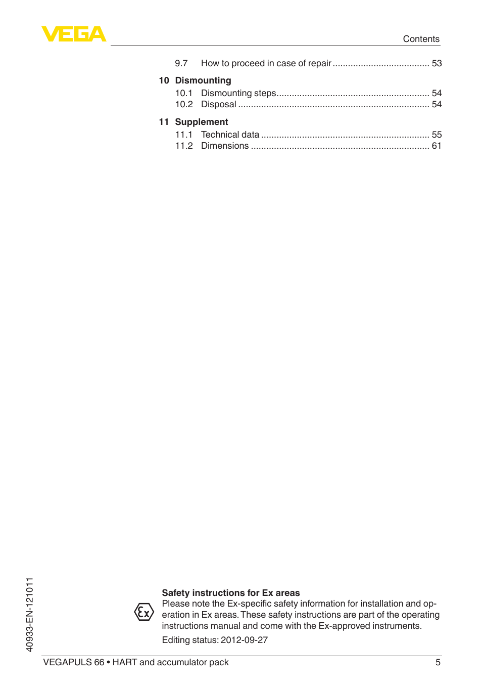 VEGA VEGAPULS 66 (≥ 2.0.0 - ≥ 4.0.0) HART and accumulator pack User Manual | Page 5 / 68