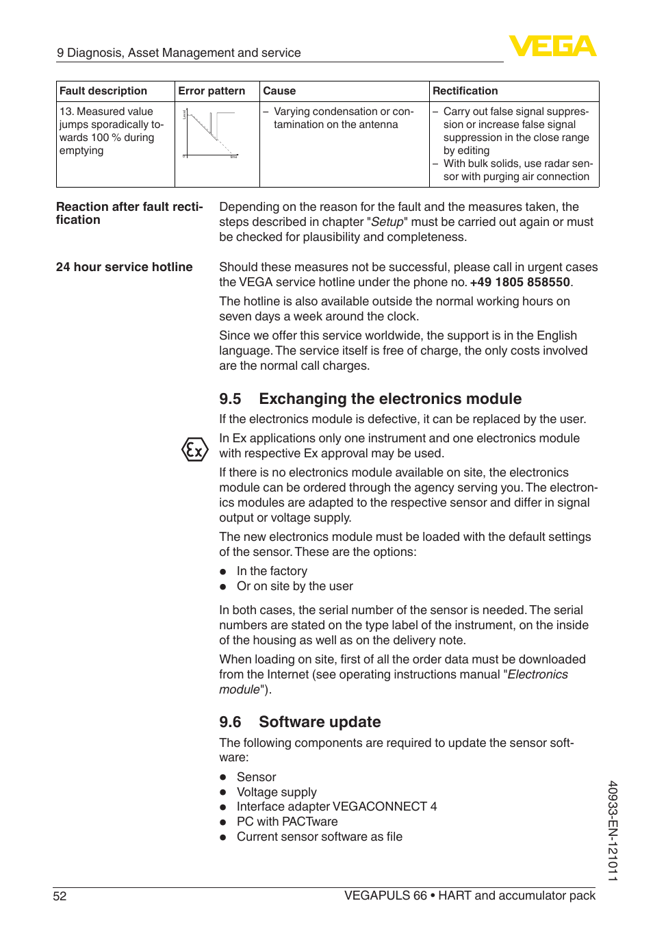 5 exchanging the electronics module, 6 software update | VEGA VEGAPULS 66 (≥ 2.0.0 - ≥ 4.0.0) HART and accumulator pack User Manual | Page 52 / 68