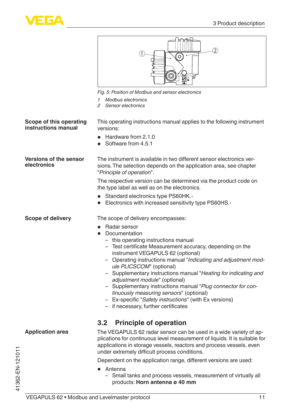 2 principle of operation | VEGA VEGAPULS 62 (≥ 2.0.0 - ≥ 4.0.0) Modbus and Levelmaster protocol User Manual | Page 11 / 88