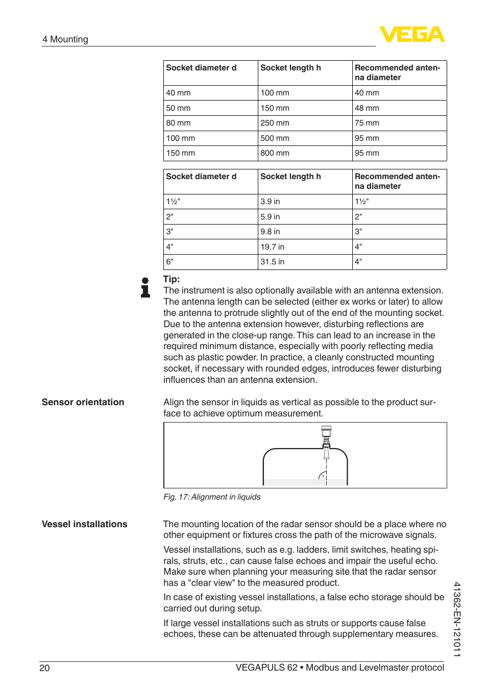 VEGA VEGAPULS 62 (≥ 2.0.0 - ≥ 4.0.0) Modbus and Levelmaster protocol User Manual | Page 20 / 88