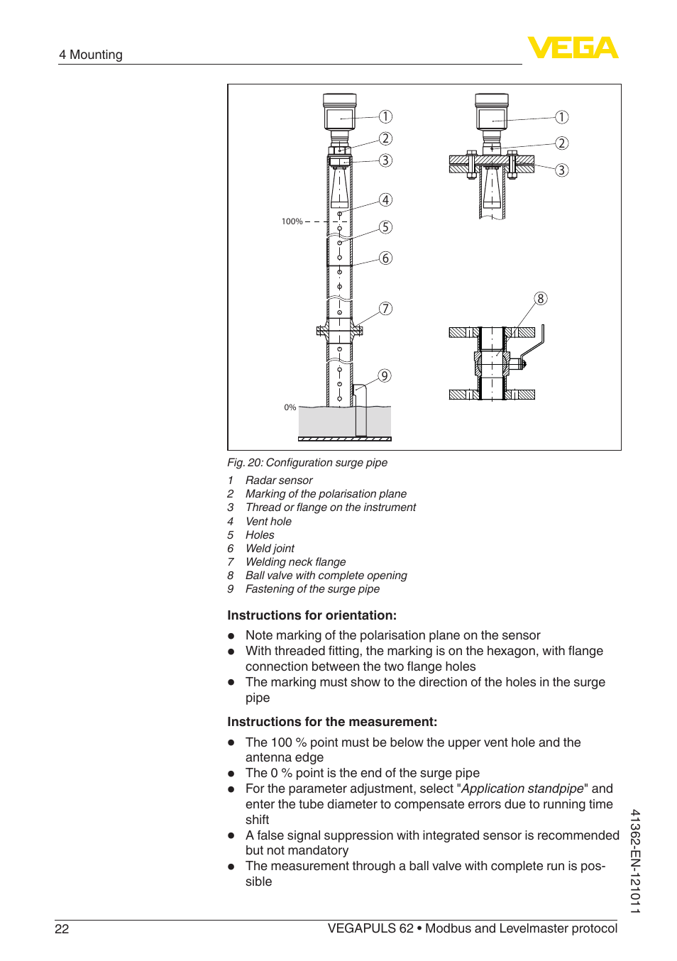 VEGA VEGAPULS 62 (≥ 2.0.0 - ≥ 4.0.0) Modbus and Levelmaster protocol User Manual | Page 22 / 88