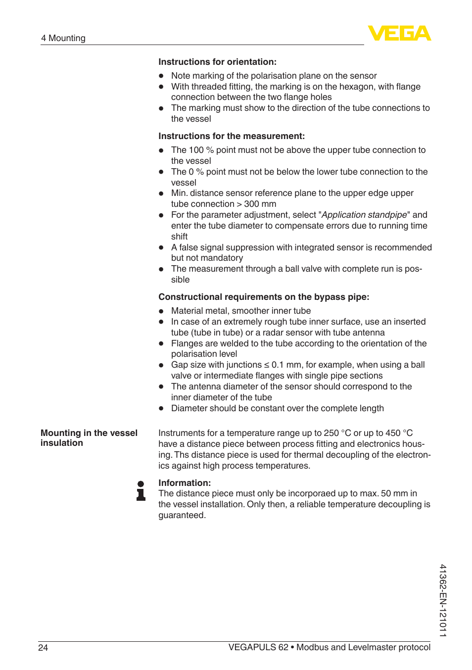 VEGA VEGAPULS 62 (≥ 2.0.0 - ≥ 4.0.0) Modbus and Levelmaster protocol User Manual | Page 24 / 88