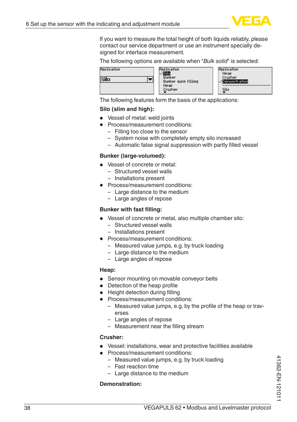 VEGA VEGAPULS 62 (≥ 2.0.0 - ≥ 4.0.0) Modbus and Levelmaster protocol User Manual | Page 38 / 88