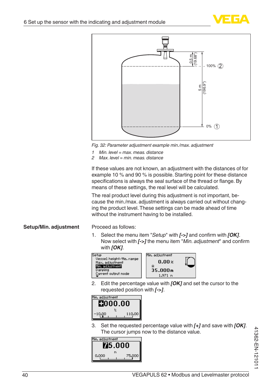 VEGA VEGAPULS 62 (≥ 2.0.0 - ≥ 4.0.0) Modbus and Levelmaster protocol User Manual | Page 40 / 88