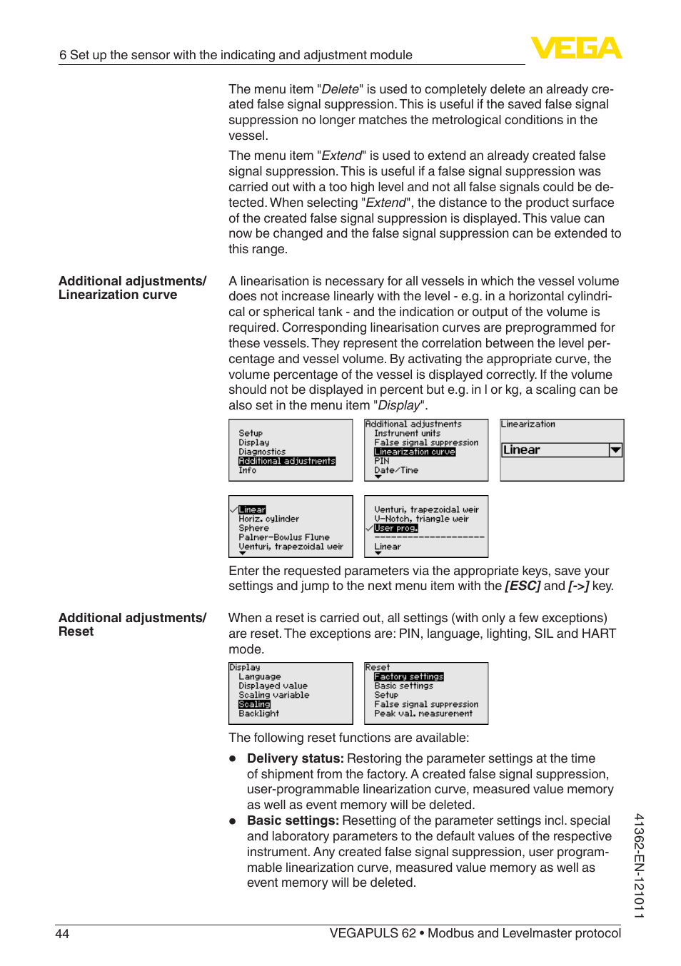 VEGA VEGAPULS 62 (≥ 2.0.0 - ≥ 4.0.0) Modbus and Levelmaster protocol User Manual | Page 44 / 88